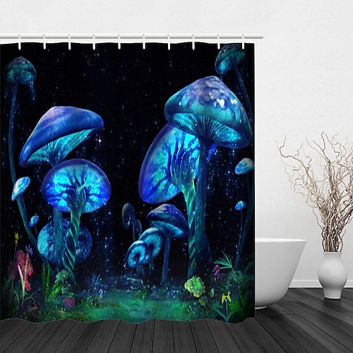 

Fantasy Color Mushroom Psychedelic Series Printing Four-piece Shower Curtain Hook Modern Polyester Machined Waterproof Bathroom