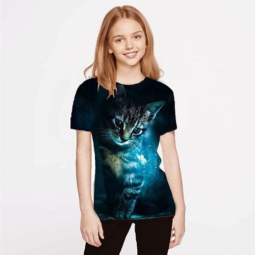 

Kids Girls' T shirt Animal Outdoor 3D Print Short Sleeve Active 3-12 Years Spring Black