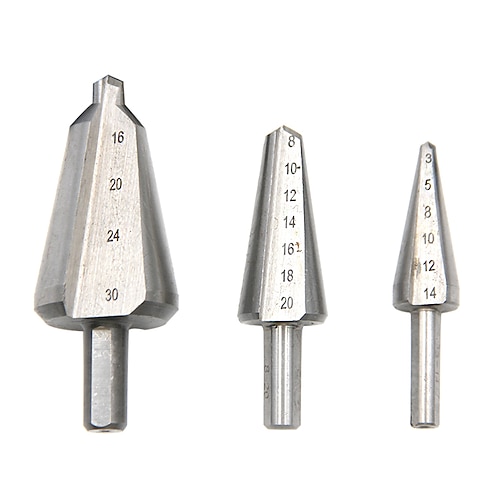 

3pcs Step Drill Bits HSS 6542 Umbrella Drill Carbon Steel/Wood/Pv Board Chamfering Cutter Chamfer M2 16-30.5mm 6-20mm 3-14mm