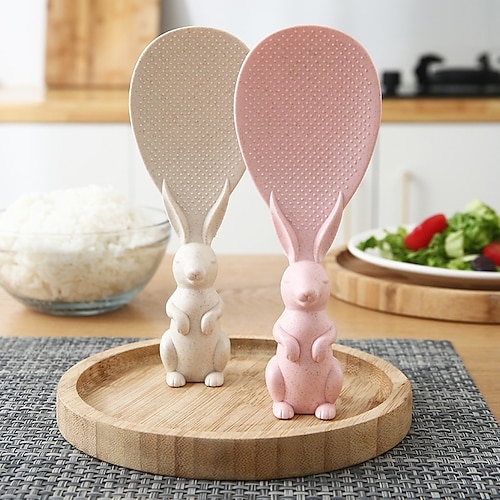 

2 pièces créatif blé paille riz cuillère mignon lapin antiadhésif riz stéréoscopique pelle à riz ménage en plastique dessin animé riz cuillère