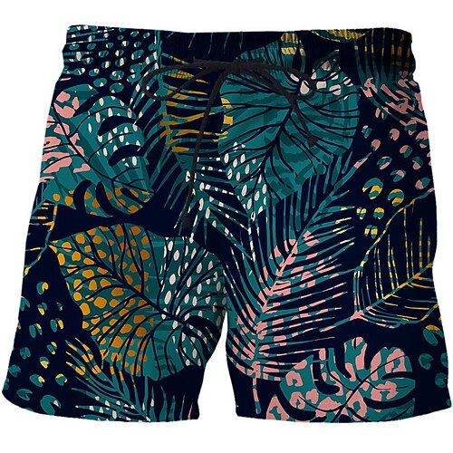 

Men's Casual Fashion Shorts Beach Shorts 3D Print Elastic Drawstring Design Knee Length Pants Daily Holiday Micro-elastic Graphic Leaf Comfort Soft Mid Waist Green Blue Royal Blue Dark Blue M L XL