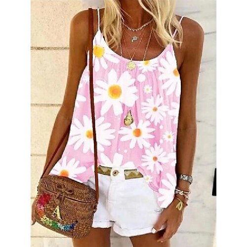 

Pink Date Daily Seaside Floral A-Line Sweet Spaghetti Sleeveless Vests