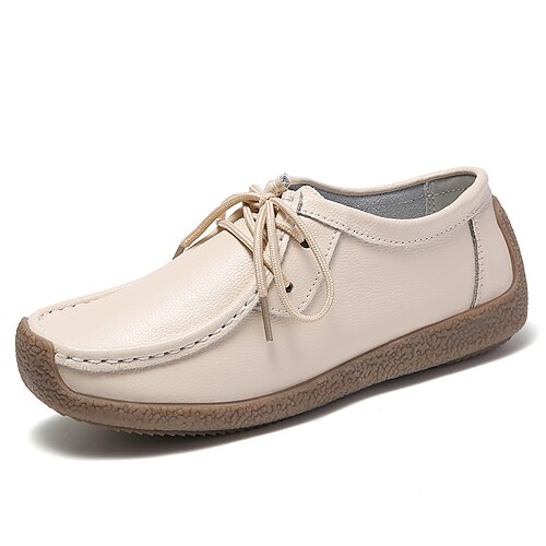 

Women's Slip-Ons Comfort Shoes Home Daily Booties Ankle Boots Lace-up Flat Heel Round Toe Casual Minimalism Leather Lace-up Solid Colored Black White Light Purple