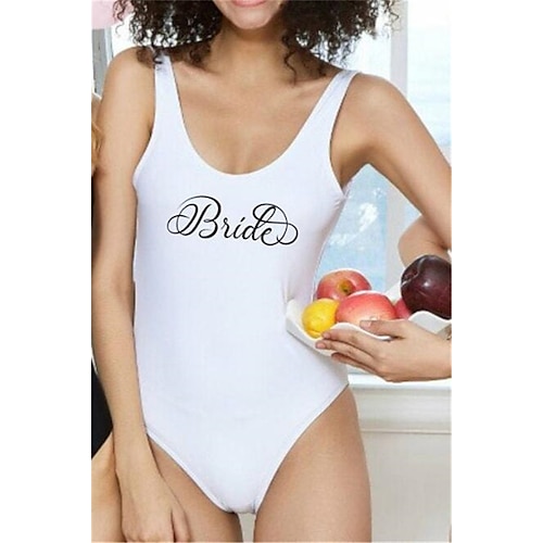 

Women's Swimwear One Piece Monokini Bathing Suits Normal Swimsuit Tummy Control Open Back Printing Letter White Black Scoop Neck Bathing Suits New Vacation Fashion / Modern / Padless