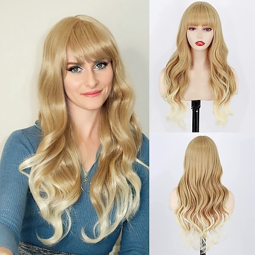 

Synthetic Wig Wavy With Bangs Wig Very Long Pink Synthetic Hair Women's Cosplay Party Fashion Blonde Pink Black