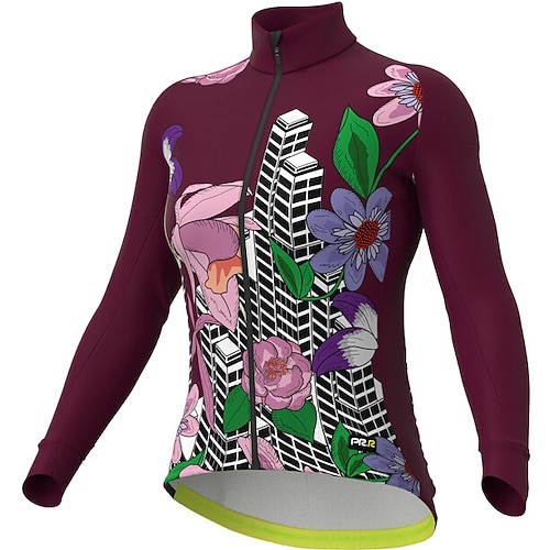 

21Grams Women's Cycling Jersey Long Sleeve Bike Top with 3 Rear Pockets Mountain Bike MTB Road Bike Cycling Breathable Quick Dry Moisture Wicking Reflective Strips Burgundy Floral Botanical Polyester