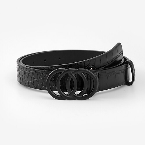 

Women's PU Buckle Belt PU Leather Prong Buckle Geometric Vintage Retro Work Black