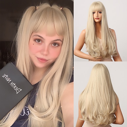 

Blonde Wigs with Bangs Long Natural Wavy Platinum Blonde Wigs with Bangs Cosplay Party Lolita Synthetic Wigs for Women Heat Resistant Fiber