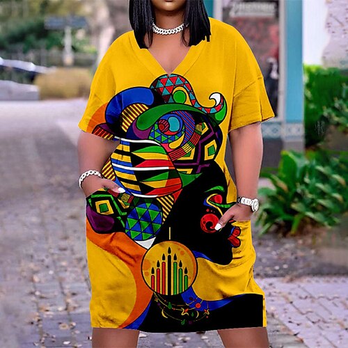 

Women's Plus Size T Shirt Dress Tee Dress Abstract V Neck Print Short Sleeve Spring Summer Casual Preppy Short Mini Dress Daily Vacation Dress