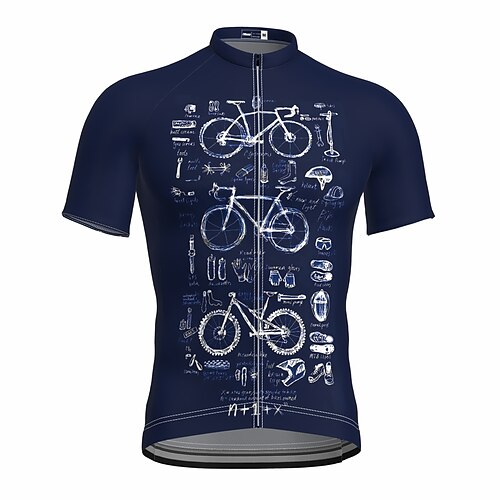 

21Grams Men's Cycling Jersey Short Sleeve Bike Top with 3 Rear Pockets Mountain Bike MTB Road Bike Cycling Breathable Quick Dry Moisture Wicking Reflective Strips Dark Navy Graphic Polyester Spandex
