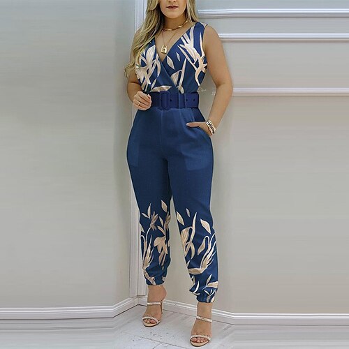 

Damen Jumpsuit Bedruckt Blumen V Ausschnitt Strassenmode Casual Strasse Täglich Regular Fit Ärmellos Marineblau S M L XL Frühling