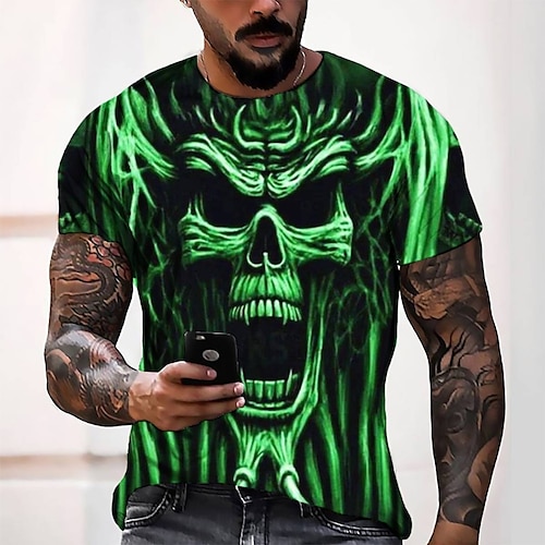 

Men's T shirt Tee Tee Graphic Round Neck Green 3D Print Casual Daily Short Sleeve 3D Print Clothing Apparel Fashion Cool Designer Comfortable / Summer / Summer