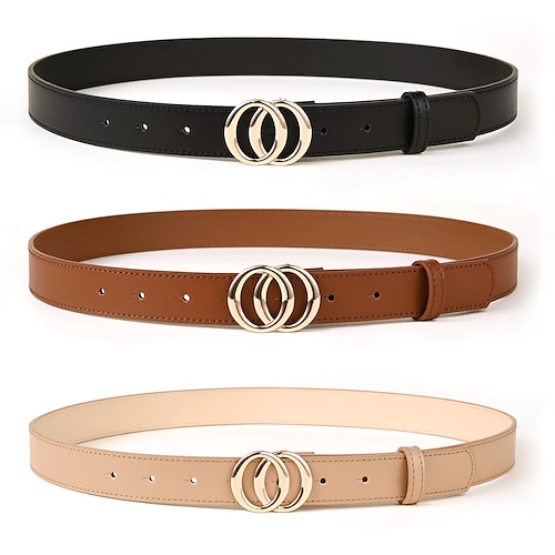 

3 PCS Women's Belt Set PU Leather Prong Buckle O-ring Classic Party Multicolor