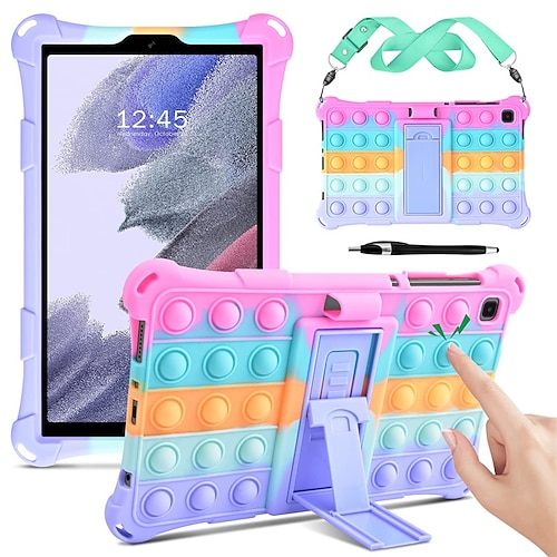 

Colorful Silicone Case for Samsung Galaxy Tab S8 S7 A7 Lite 8.7 2021 with Pen Holder Kids Friendly Anti-Stress Protective Cover for Tab A7 Lite 8.7 Stylus Pen & Shoulder Strap Dazzling Pink