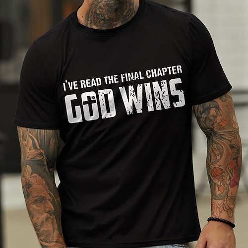 

God Wins Mens Graphic Shirt 'Ve Read The Final Chapter 3D | Grey Summer Cotton Letter Sillver Gray Black Yellow Tee Casual Style Blend Sports Silvver
