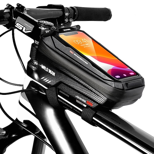 

WILD MAN 1 L Bike Frame Bag Top Tube Touchscreen Reflective Waterproof Bike Bag PU Leather TPU EVA Bicycle Bag Cycle Bag Cycling Outdoor Exercise