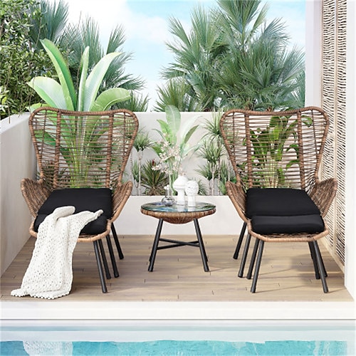 

Rattan Armchair Outdoor Terrace 5 Piece Rattan Talk Set Pe With Stools And Tempered Glass Balcony End Table Natural Rattan Dark Grey