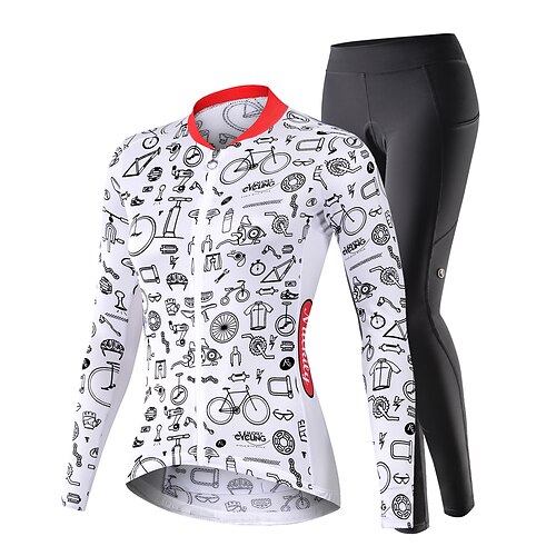 

Nuckily Women's Cycling Jersey with Tights Long Sleeve Mountain Bike MTB Road Bike Cycling White Graphic Gear Bike Clothing Suit Breathable Quick Dry Moisture Wicking Reflective Strips Back Pocket