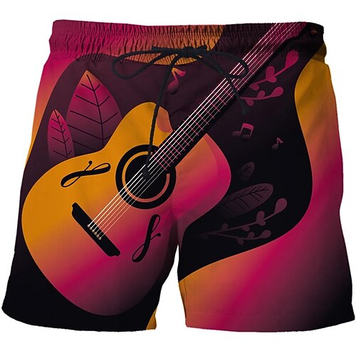 

Men's Casual Fashion Shorts Beach Shorts 3D Print Elastic Drawstring Design Knee Length Pants Daily Holiday Micro-elastic Graphic Guitar Comfort Soft Mid Waist Blue White Pink Red M L XL XXL 3XL