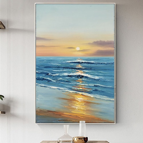 

Oil Painting Handmade Hand Painted Wall Art Abstract Seascape Sunset Blue Ocean Home Decoration Decor Stretched Frame Ready to Hang