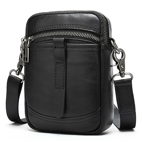 

Men's Bum Bag Messenger Bag Sling Bags Fanny Pack Mobile Phone Bag Crossbody Bag Nappa Leather Cowhide Zipper Daily Black