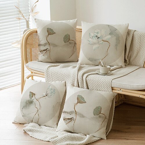 

Chinese Style Double Side Cushion Cover 4PC Soft Decorative Square Throw Pillow Cover Cushion Case Pillowcase for Bedroom Livingroom Superior Quality Machine Washable Indoor Cushion for Sofa Couch Bed Chair