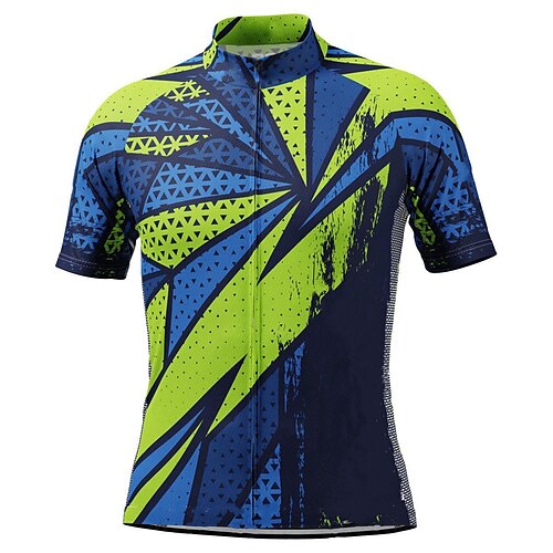 

CAWANFLY Men's Cycling Jersey Short Sleeve Bike Tee Tshirt Jersey Top with 3 Rear Pockets Road Bike Cycling Anti-Slip Sunscreen UV Resistant Cycling BlueGreen Polyester Sports Clothing Apparel