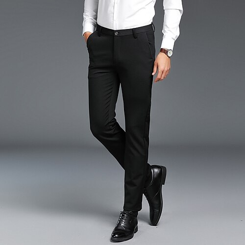 

Men's Dress Pants Full Length Micro-elastic Regular Fit Solid Color Light Grey Dark Gray Navy Blue 2022 / Pocket