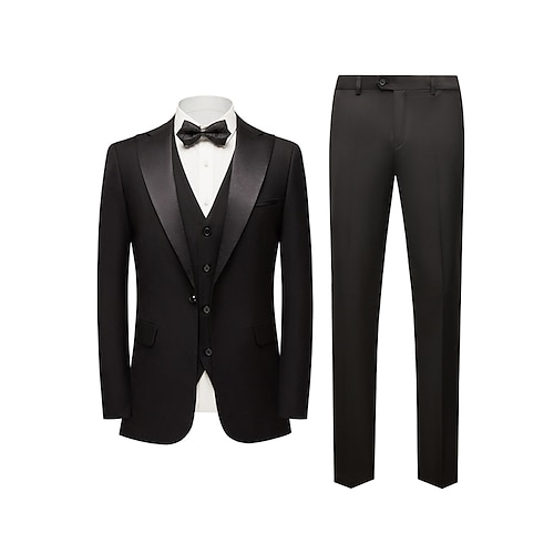 

Black Men's Party / Evening Suits 3 Piece Peak Solid Colored Standard Fit Single Breasted One-button 2022