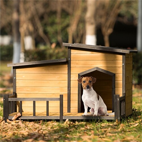 

47.2 Dog House Wooden Outdoor with Door Windows Pet Log Cabin Kennel Weather Resistant Waterproof with Removable Roof Home Pet Furniture for Small Medium Large Animals