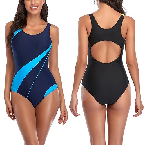 

Women's Athletic Swimwear One Piece Swimsuit Racerback Bathing Suit Swimsuit Swimming Racing Patchwork Swimwear Chlorine resistance Quick Dry Spandex Polyester Beach Wear