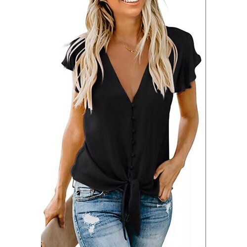 

Women's Tank Top Plain Casual Daily Tank Top Shirt Ruffle V Neck Basic Essential White Black S