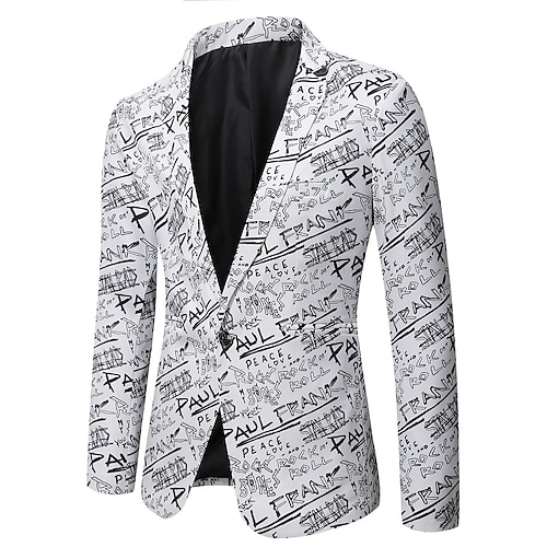 

Men's Blazer Sport Jacket Sport Coat Breathable Party / Evening Single Breasted One-button Turndown Business Casual Jacket Outerwear Letter Print Khaki White Black / Spring / Fall / Long Sleeve