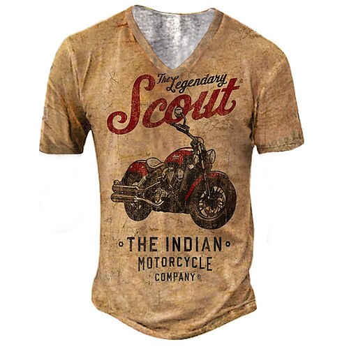 

Hombre Camiseta Letra Estampados Moto Escote en Pico Marrón Impresión 3D Exterior Casual Manga Corta Estampado Ropa Vintage Moda Clásico Cómodo / Verano / Verano