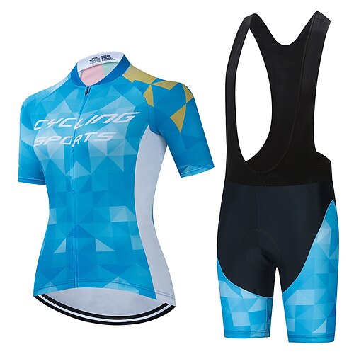 

21Grams Women's Cycling Jersey with Bib Shorts Short Sleeve Mountain Bike MTB Road Bike Cycling Blue Bike Clothing Suit 3D Pad Breathable Quick Dry Moisture Wicking Back Pocket Polyester Spandex