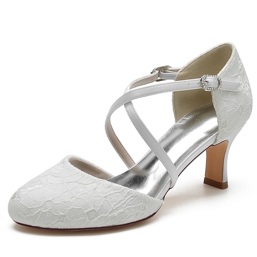 

Mujer Zapatos de boda Zapatos De Vestir Boda Fiesta Zapatos de novia Verano Encaje Tacón Cuadrado Dedo redondo Elegante Dulce Encaje Satén Correa cruzada Bordado Negro Blanco Marfil