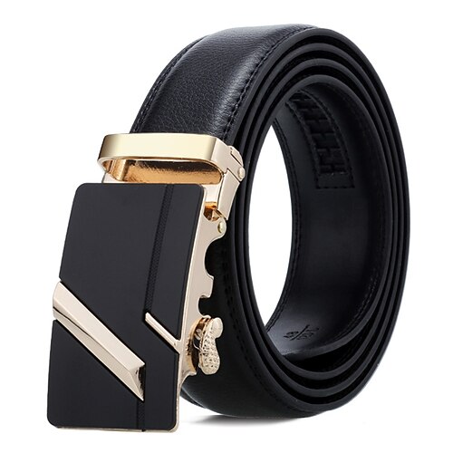 

Men's Leather Belt Genuine Leather Automatic Buckle Geometric Business Casual Party Daily Silver Gold