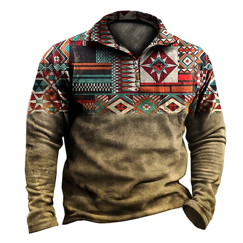 

Men's Sweatshirt Pullover Half Zip Graphic Color Block Bohemian Style Quarter Zip Sports & Outdoor Casual Daily 3D Print Plus Size Basic Vintage Designer Clothing Apparel Western Aztec Hoodies / Fall