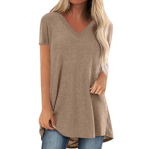 Damen Etuikleid Minikleid Schwarz Grau Wein Armeegrün Khaki Kurzarm Einfarbig Sommer V-Ausschnitt Alltag Lose 2022 S M L XL XXL 3XL 4XL 5XL