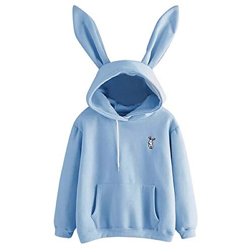 

topp for damer, ensfarget kanin hettegenser langermet sweatshirt pullover topp høst- og vinterbluse