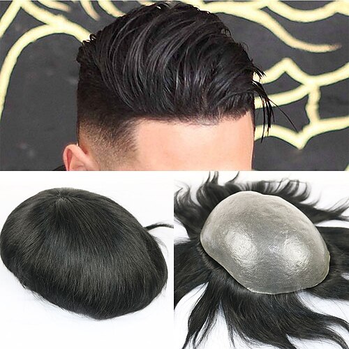 

Toupees For Men Remy Hair 100% Human Hair Toupees Durable Machine Made Natural Hair Wig Replacement System Hair Line