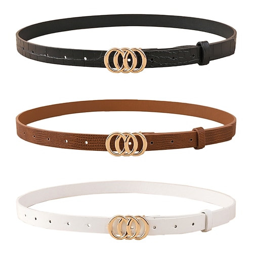 

3 PCS Women's PU Buckle Belt PU Leather Prong Buckle O-ring Classic Cowboy Gift Work Multicolor