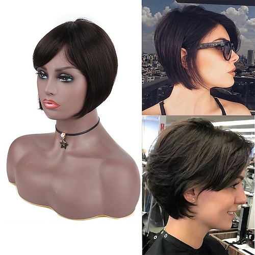 

8 Inch Cheap Wigs Straight Human Hair Wigs with Bangs for Black Women Bob Brazilian Remy Human Hair Wigs with Bangs None Lace Wig