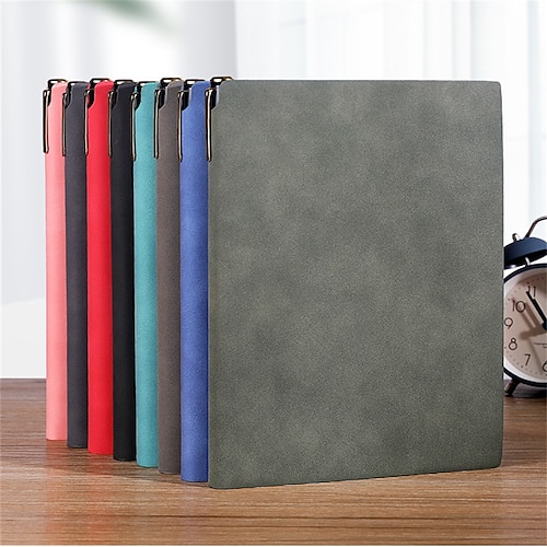 

1 pcs Leather Lined Binder Notebook Ruled A5 5.8×8.3 Inch Simplicity Solid Color Leather SoftCover Classsic 260 Pages Notebook for School Office Business