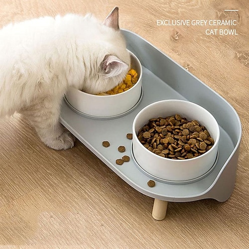 

Cat Bowl Double Bowl Ceramic Bowl Overturned Cat Food Bowl Cat Food Bowl Dog Bowl Dog Water Bowl Removable Elevated Rice Bowl Pet Bowl