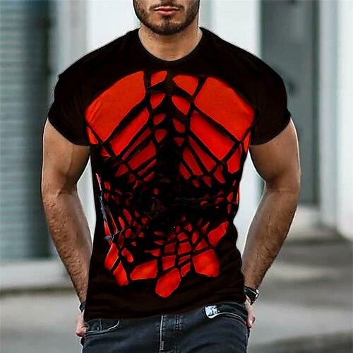 

Men's T shirt Tee Graphic Spider web Crew Neck Black / Red 3D Print Outdoor Casual Short Sleeve Print Clothing Apparel Fashion Designer Classic Big and Tall / Summer / Summer