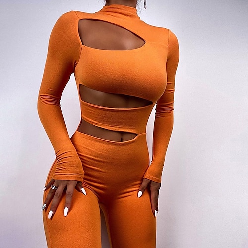 

Damen Jumpsuit Ausgeschnitten Feste Farbe Rundhalsausschnitt Aktiv Bodycon Heim Strasse Regular Fit Langarm Orange S M L Frühling