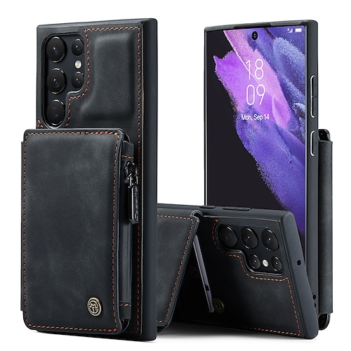 

CaseMe Leather Wallet Phone Case For Samsung Galaxy S22 Ultra Plus S21 S20 Ultra Note 20 Ultra A72 A52 A71 A51 Zipper Wallet Case with RFID Blocking Double Magnetic Clasp Back Cover