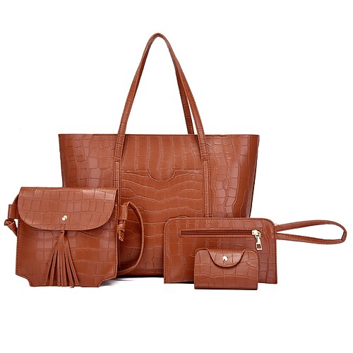 

Women's Tote Bag Set Shoulder Bag PU Leather 4 Pieces Purse Set Buttons Zipper Solid Color Daily Outdoor White Black Pink Red