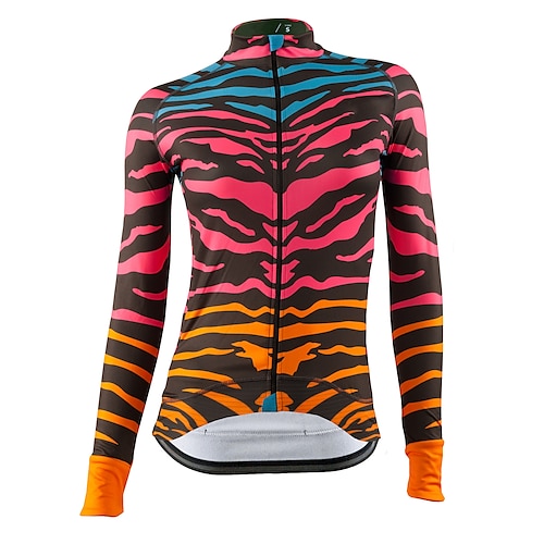 

21Grams Women's Cycling Jersey Long Sleeve Bike Top with 3 Rear Pockets Mountain Bike MTB Road Bike Cycling Breathable Quick Dry Moisture Wicking Reflective Strips Rose Red Zebra Polyester Spandex